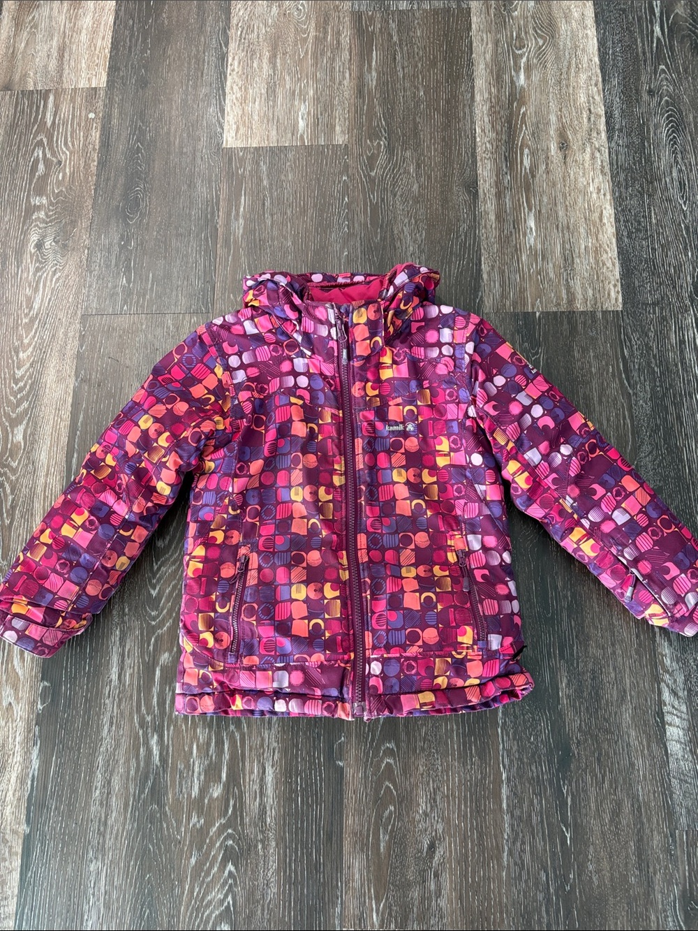 Kamik Girls' Multicolor Pink & Purple Geometric Puffer Jacket